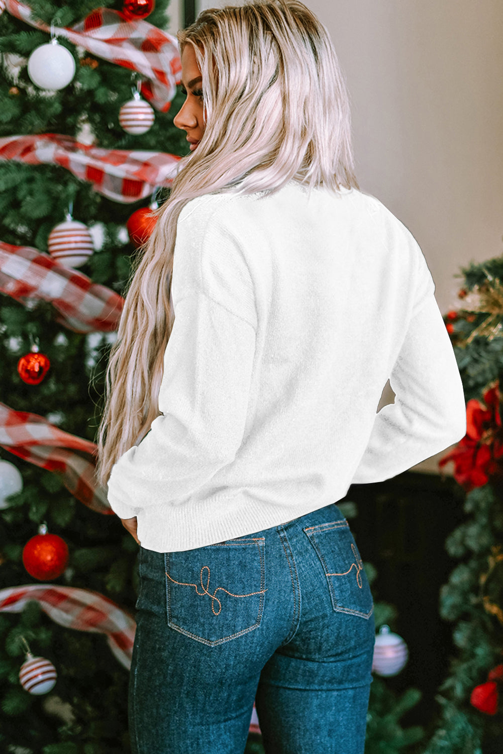 White Merry & Bright Round Neck Casual Sweater Dear-Lover Dropshipping