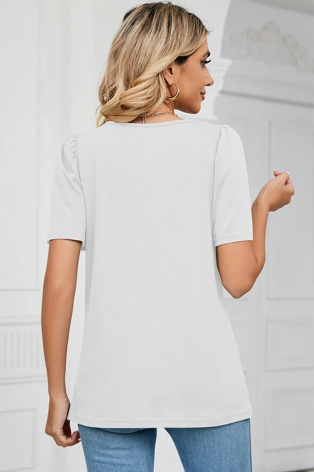 Square Neck Short Sleeve women T-Shirt.