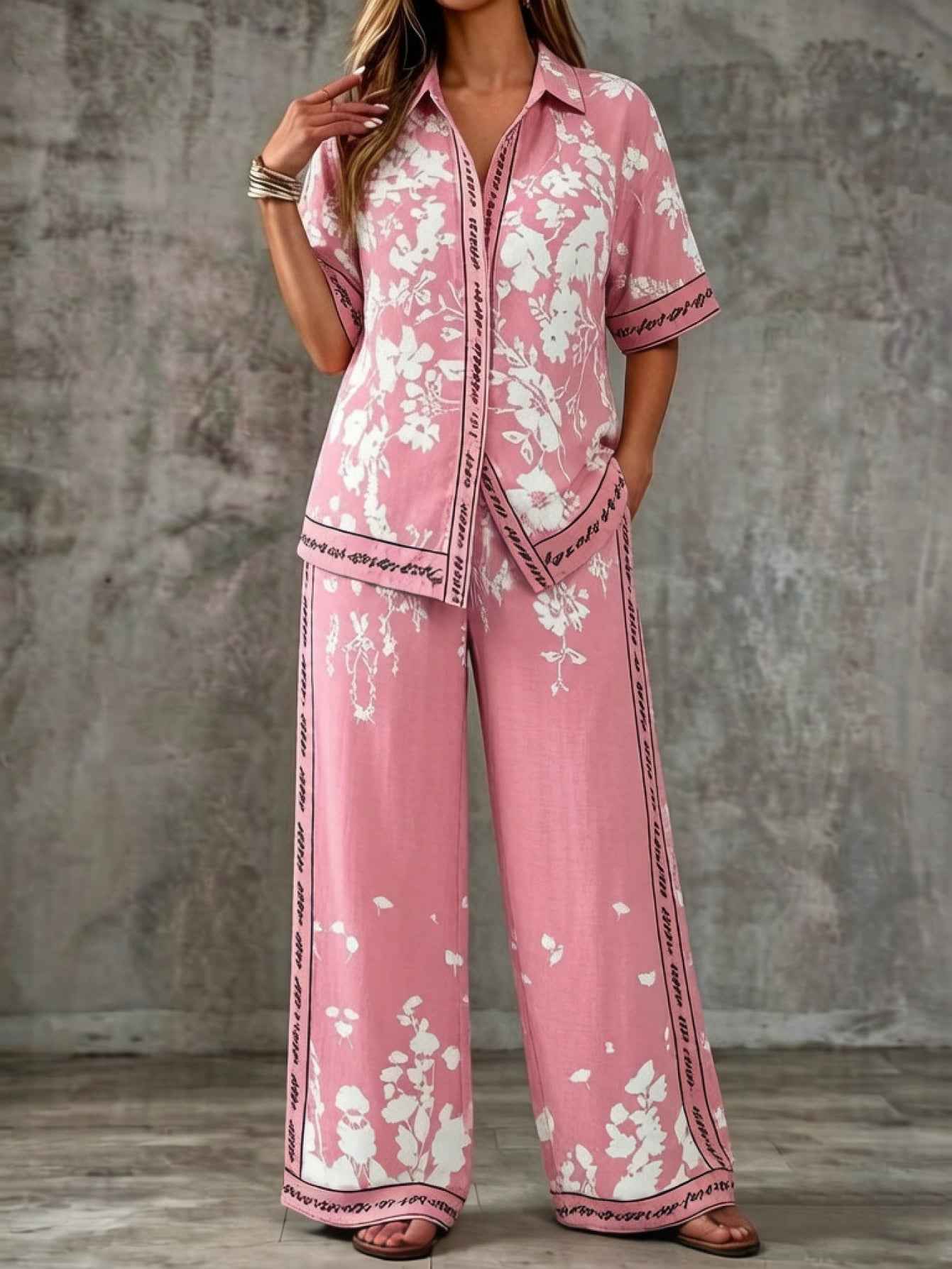 Summer Womens Shirt Set With A Digital-print Collar