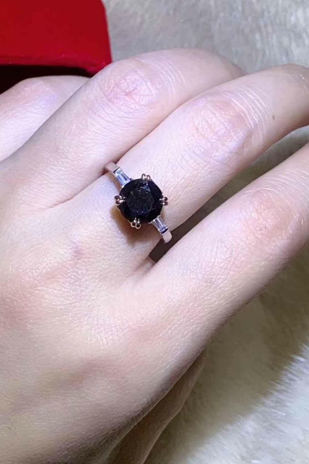 2 Carat Black Moissanite Platinum-Plated Ring.