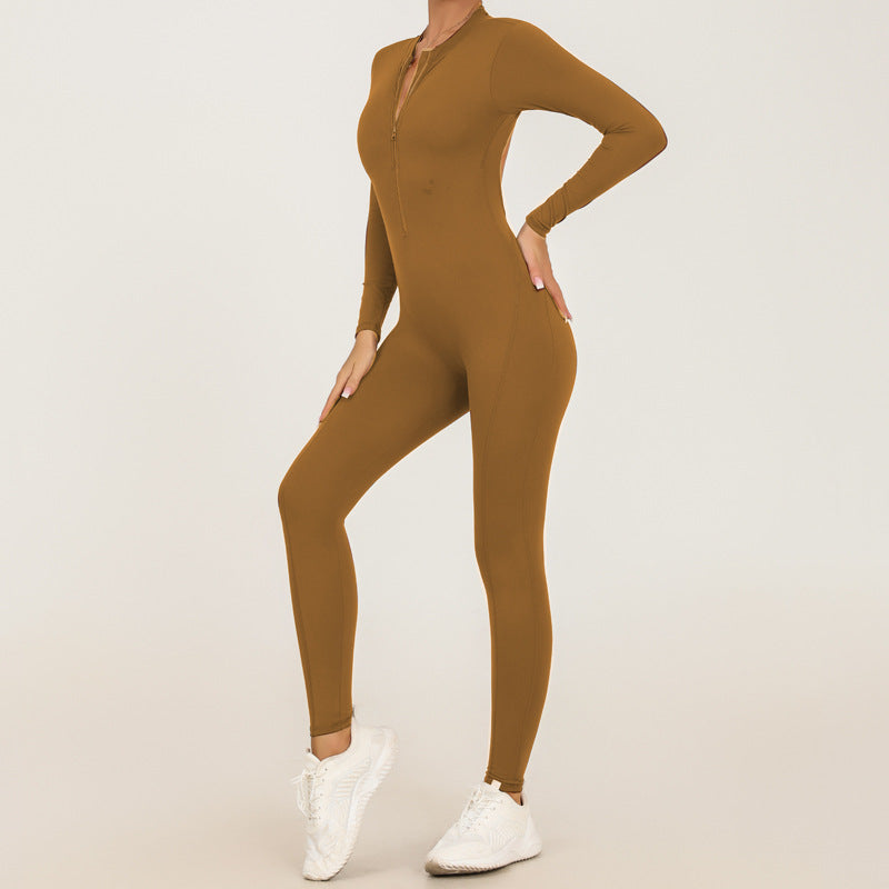 Women's Zip-Up Long-Sleeve Yoga Jumpsuit