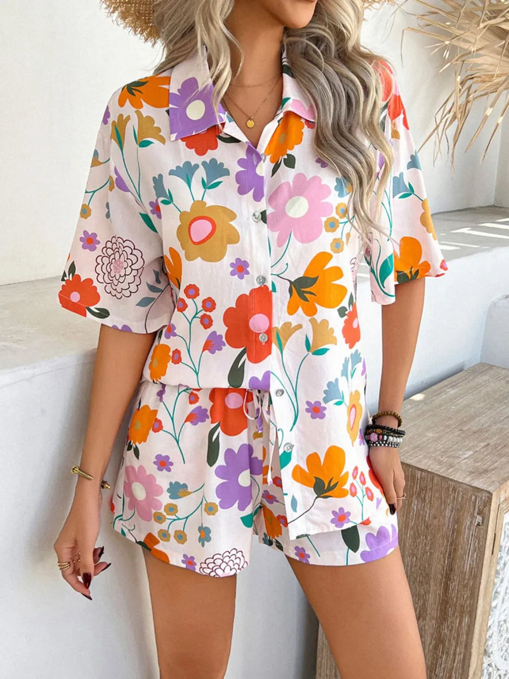Buttoned Shirt and Shorts Set - CHIC TB