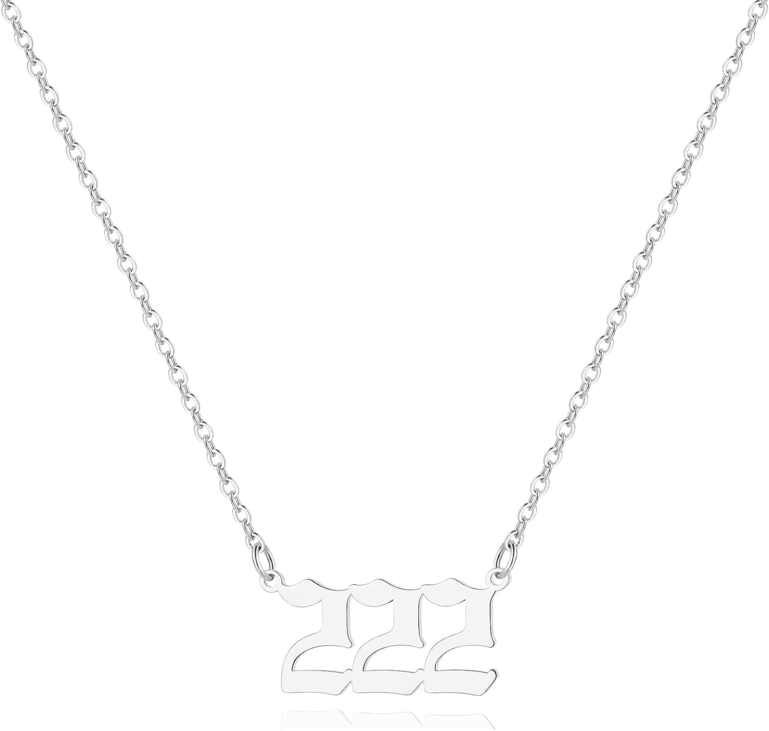 Angel Number Necklace for Women, 18K Gold Plated 000 111 222 333 444 555 666 777 888 999 Necklace Numerology Jewelry