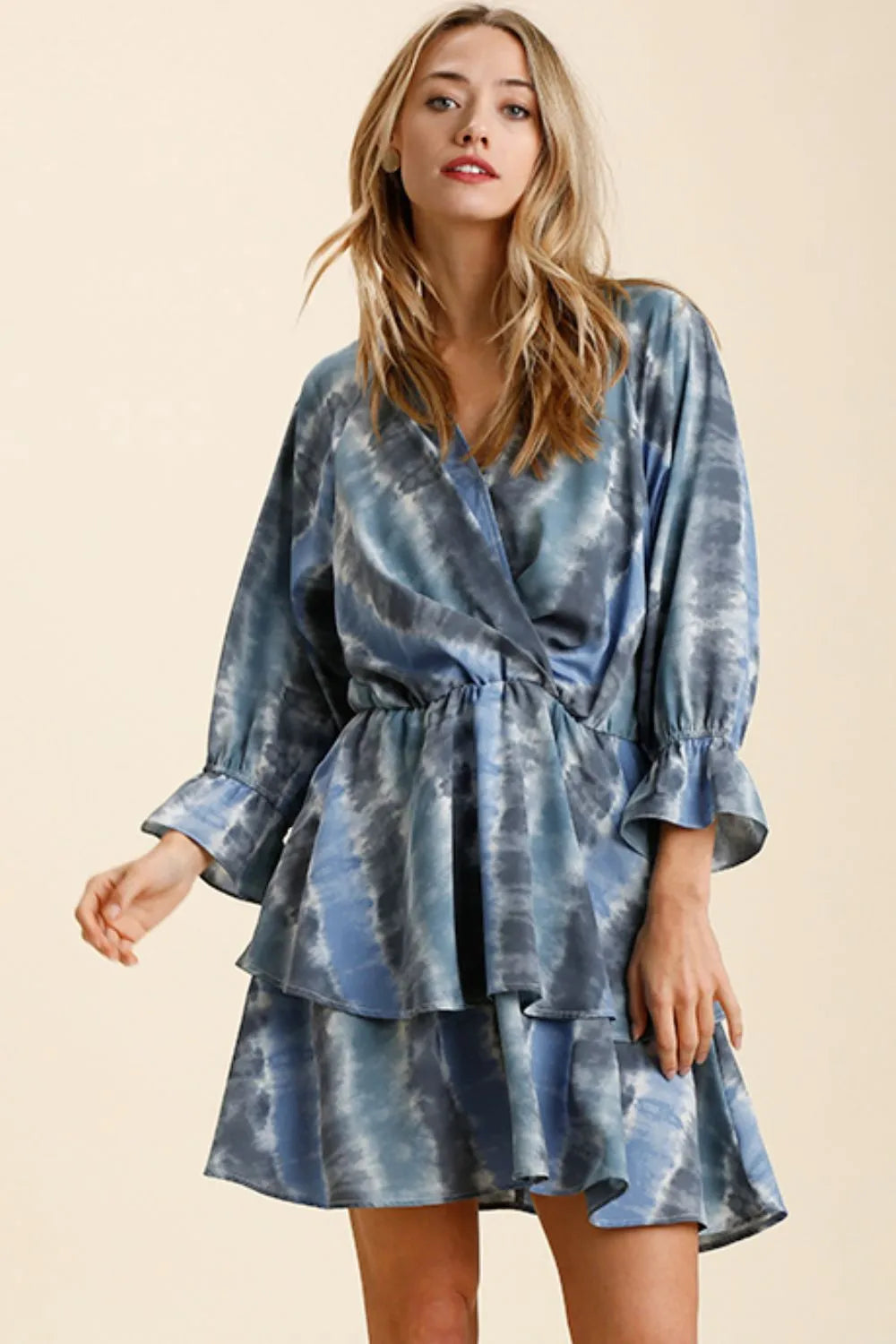 Umgee Tie Dye Ruffled Layered Dress with Elastic Waistband.