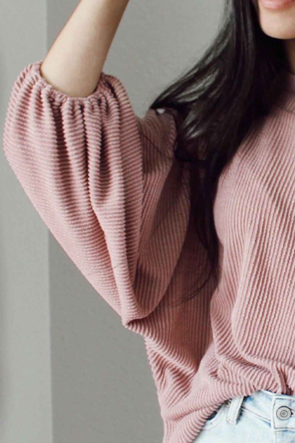 Ribbed Long Sleeve Knit Top.