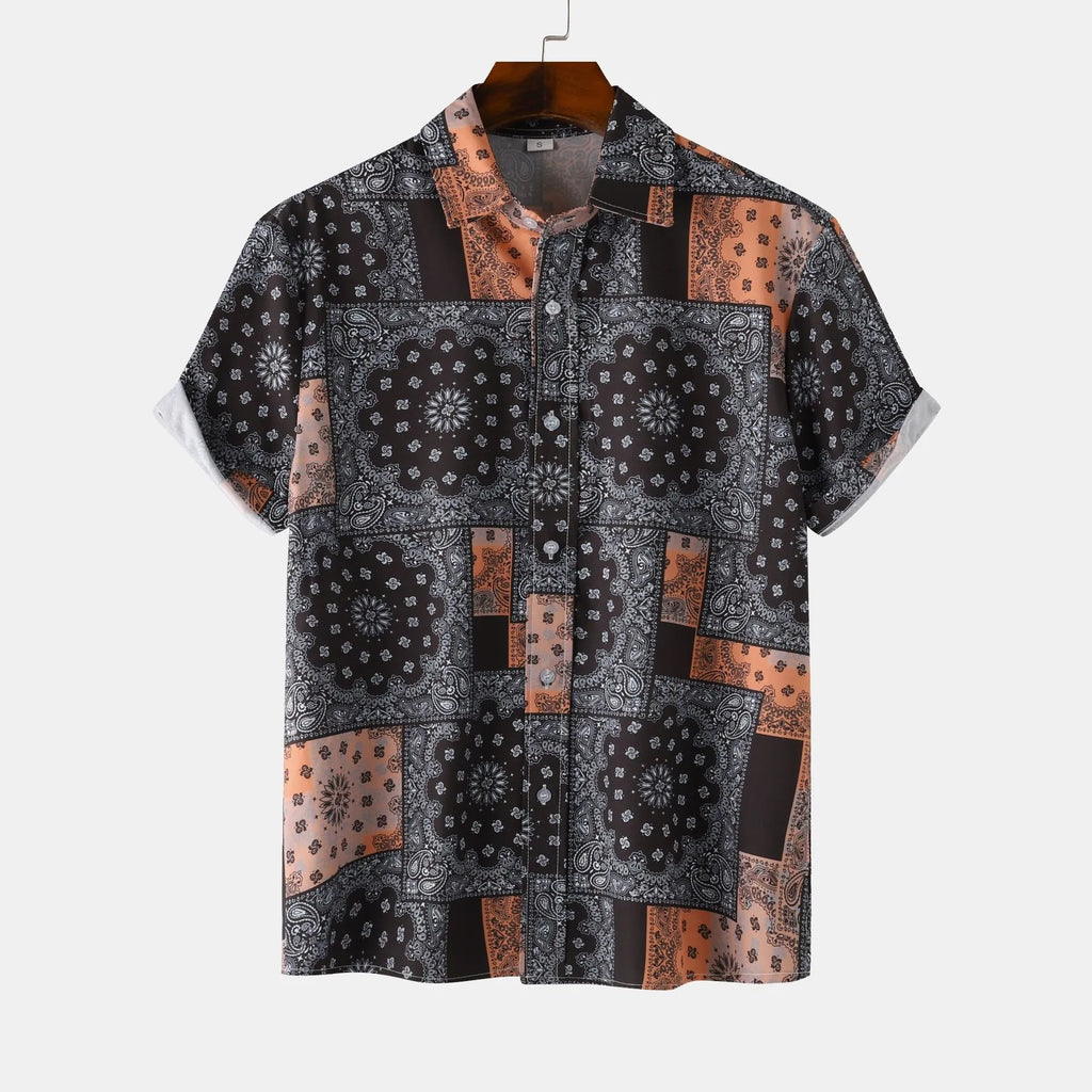 Men's Button Up Printed Short Sleeve Shirt.
