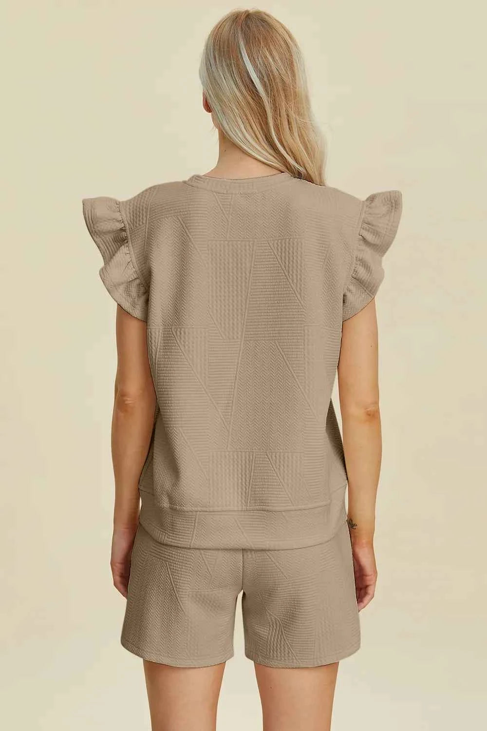 Round Neck Ruffle Sleeve Top and Shorts Set