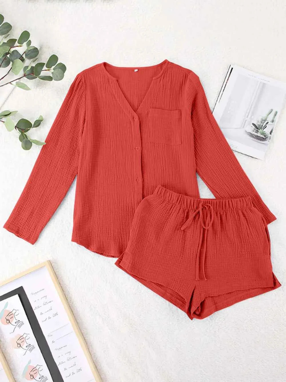 Long Sleeve women Top and Shorts Set