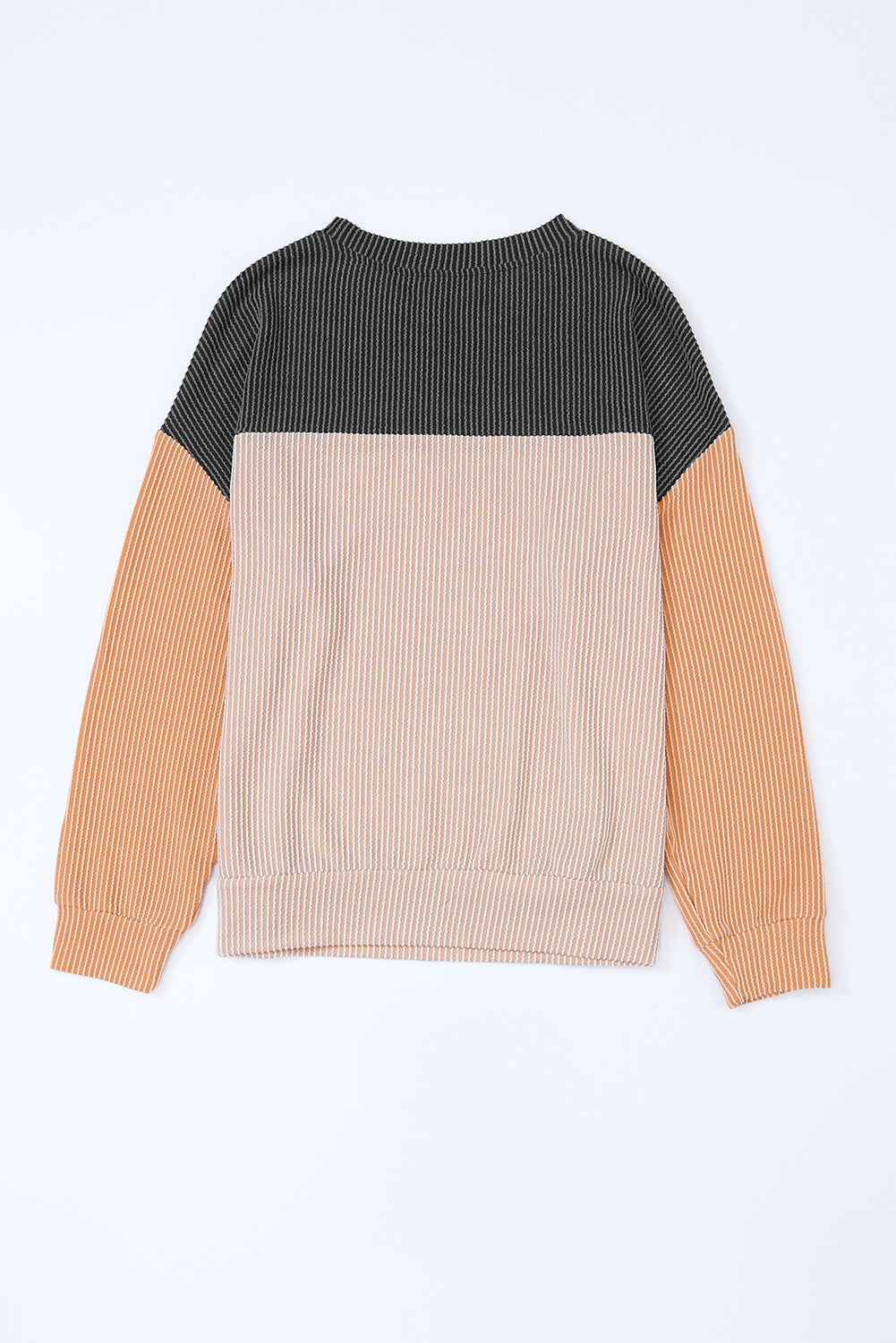 Black Color Block Long Sleeve Ribbed Loose Top