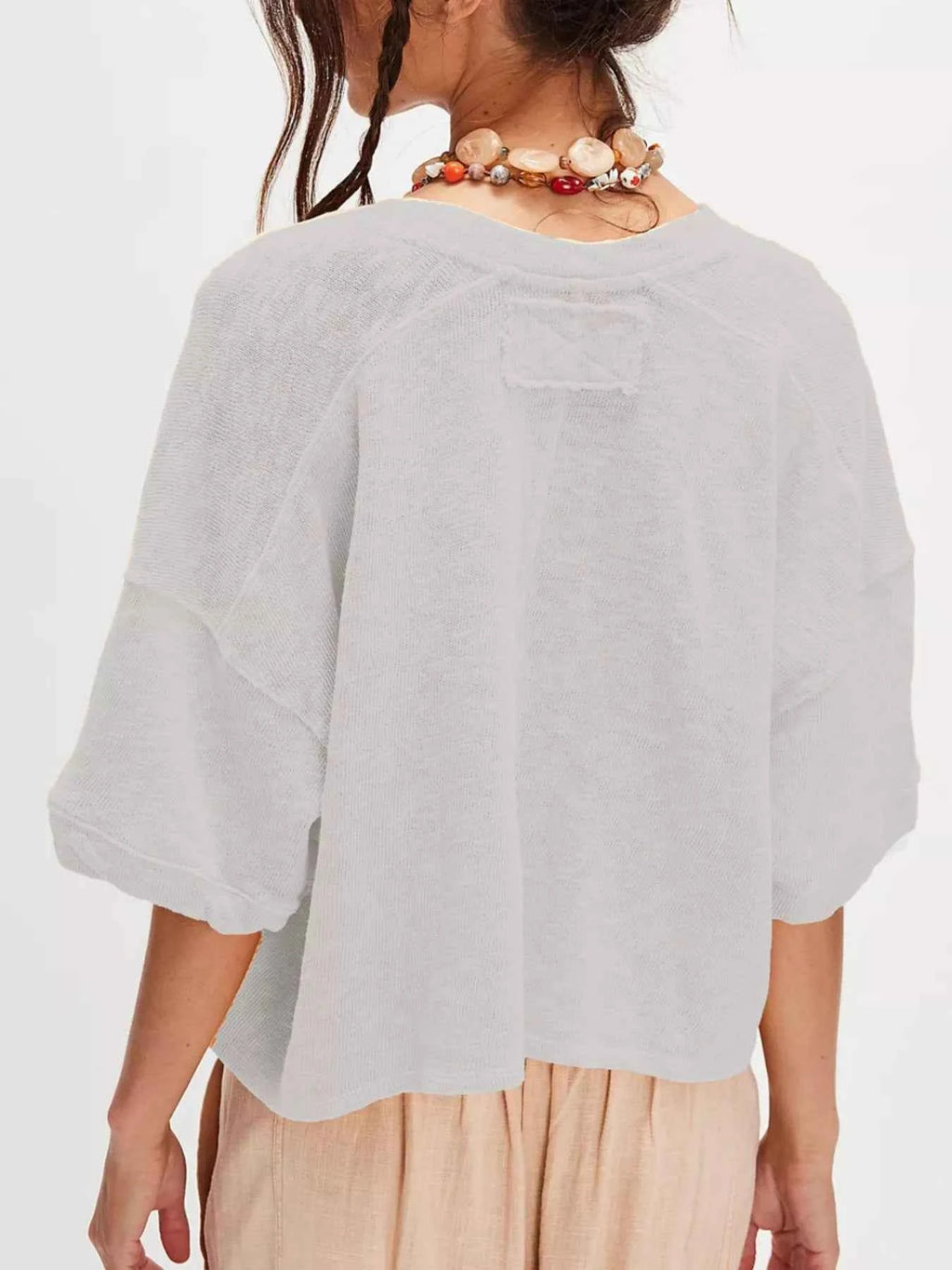 Button-Front Half Sleeve Cardigan