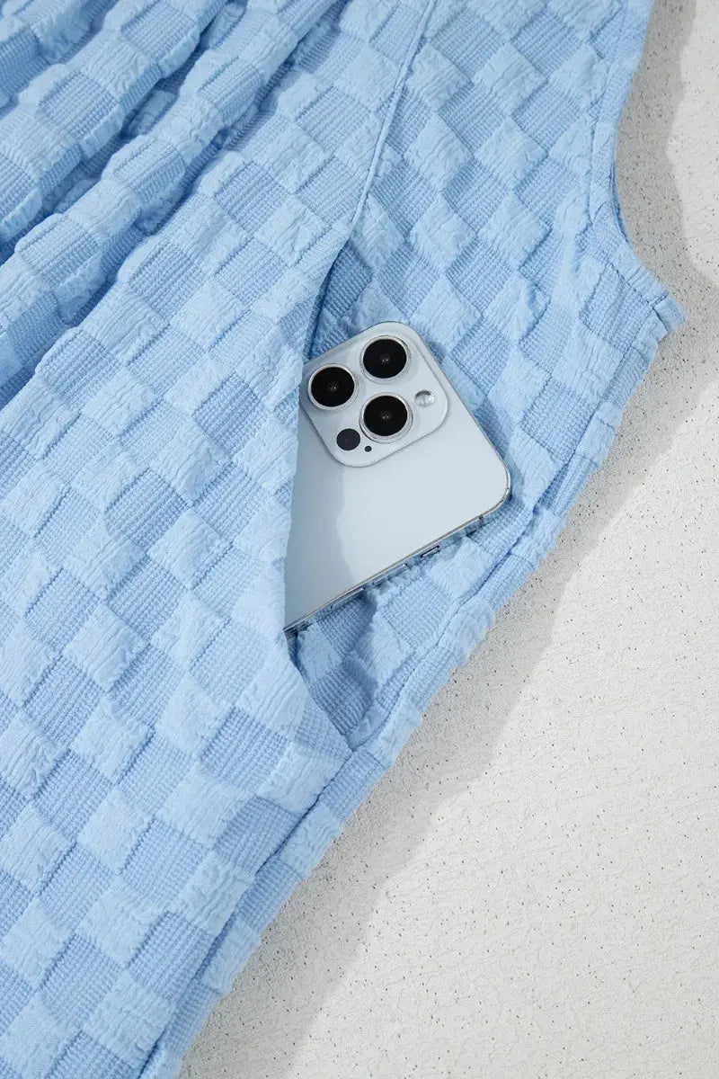 Checkered Pocketed Wide Leg Overalls.