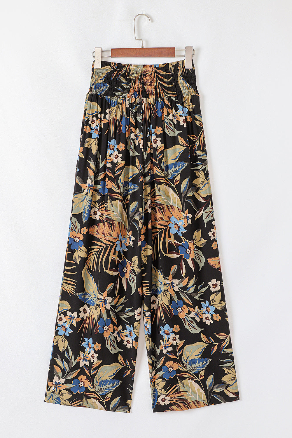 Multicolour Floral Shirred High Waist Wide Leg Pants with Tie Dear-Lover Dropshipping