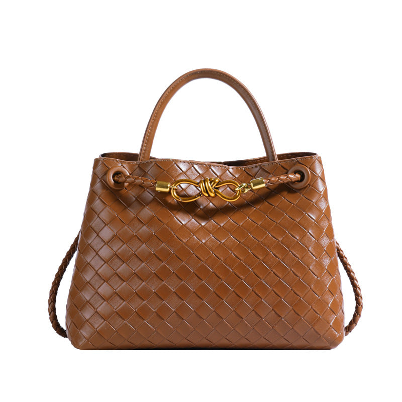 Metal rope buckle woven shoulder bag, fashionable, versatile, retro, commuter bag for women. eprolo