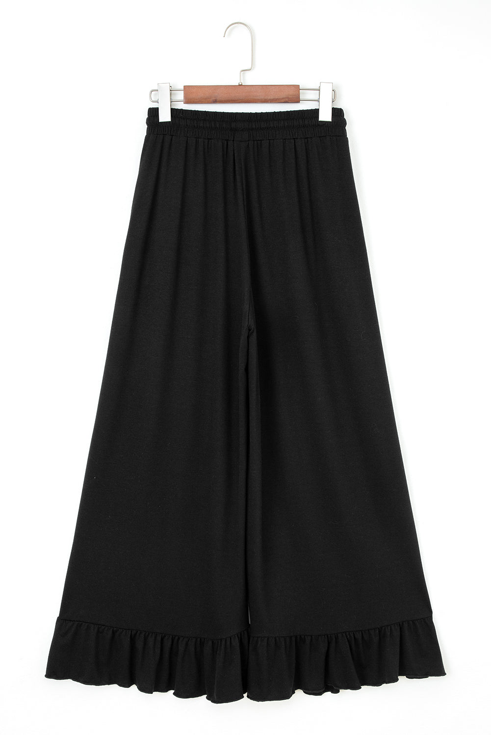 Black Ruffled Wide Leg Pull On High Waist Pants with Pockets Dear-Lover Dropshipping