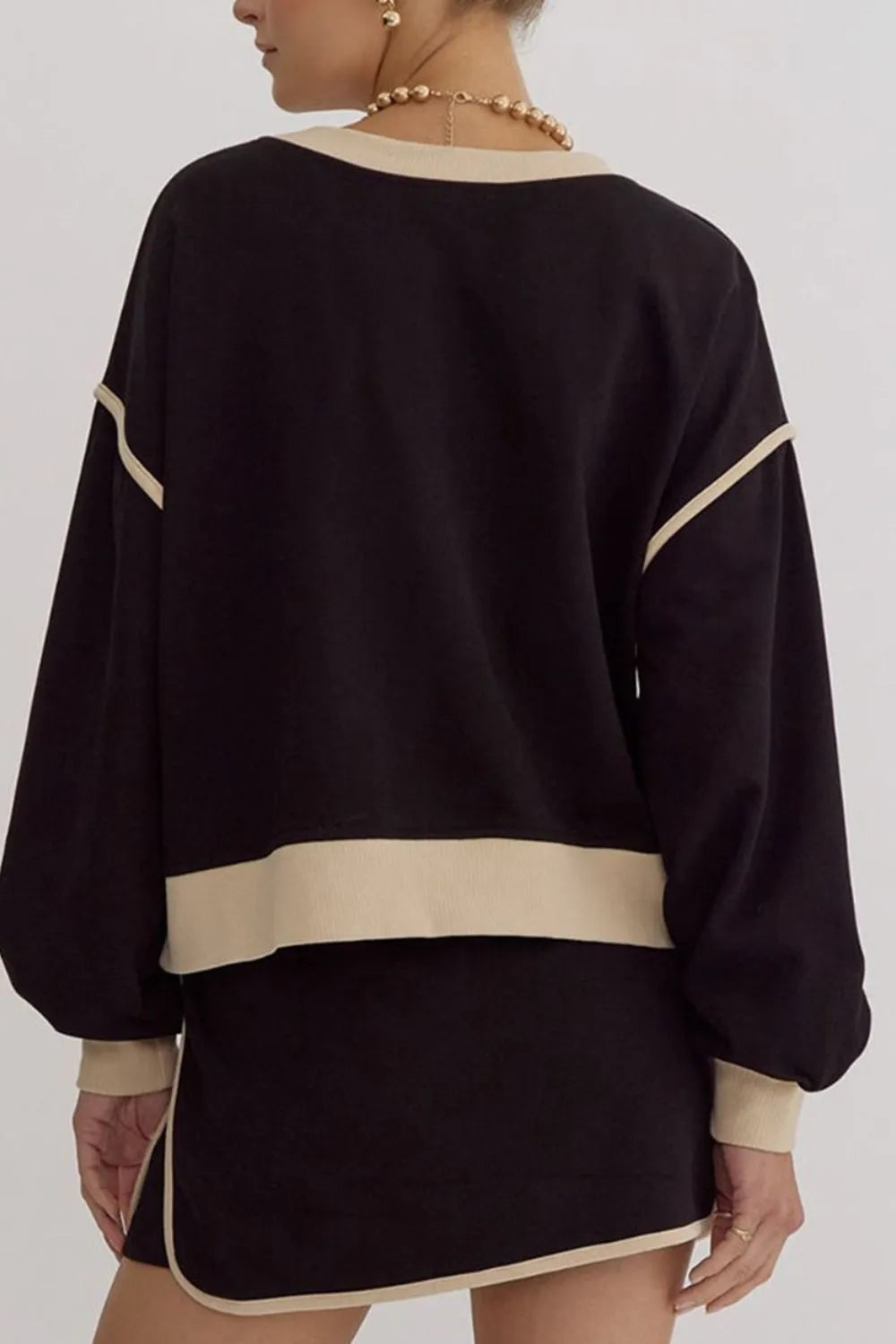 Contrast Trim Round Neck Top and Skort Set.