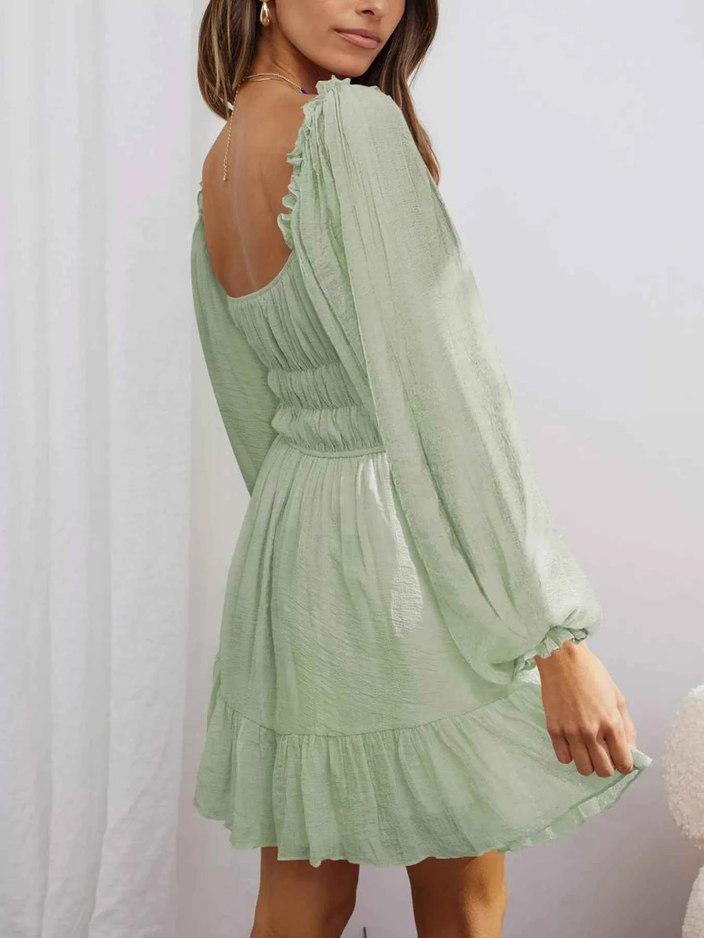 Ruffled Hem Balloon Sleeve Dress