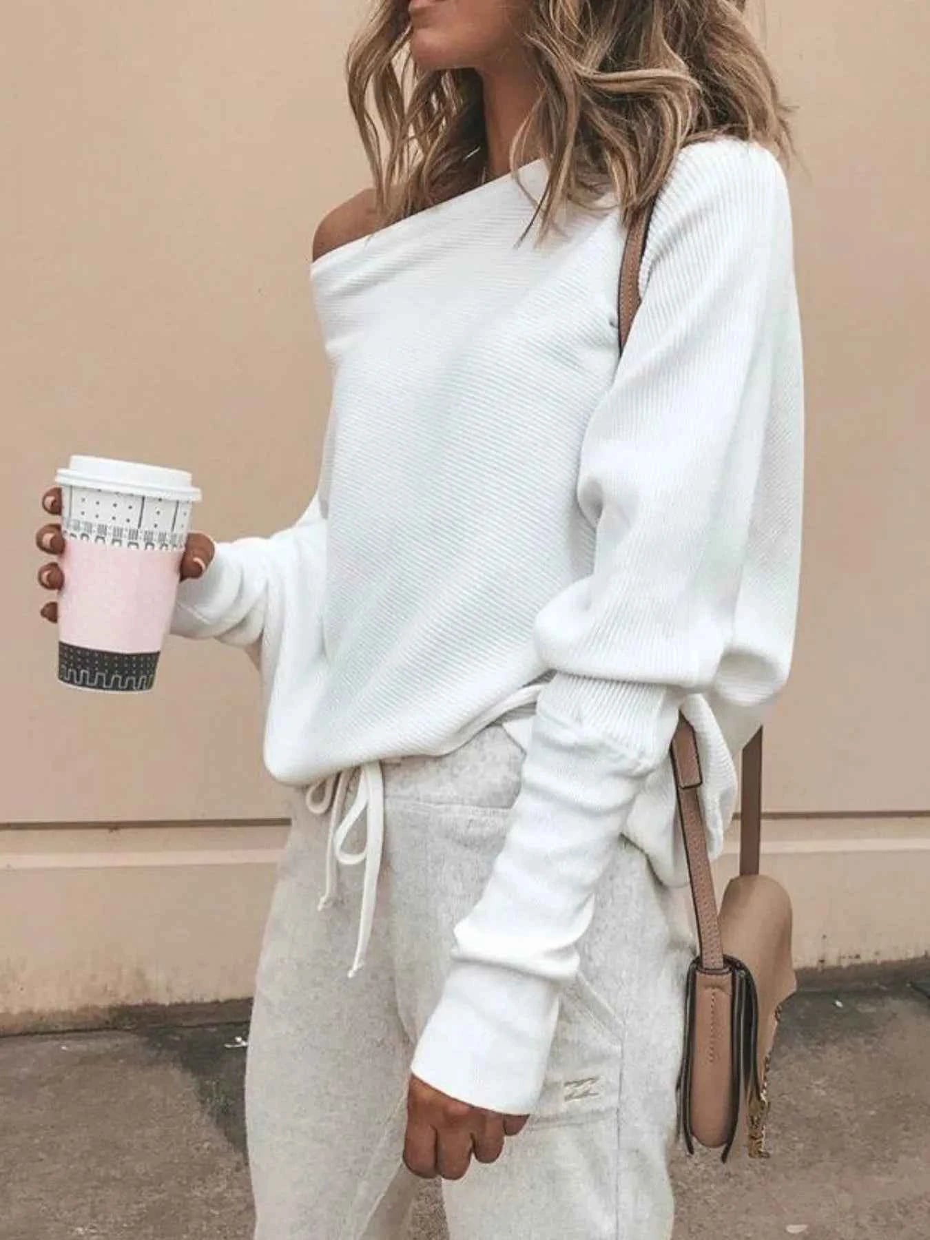 Single Shoulder Ribbed Knit Top.