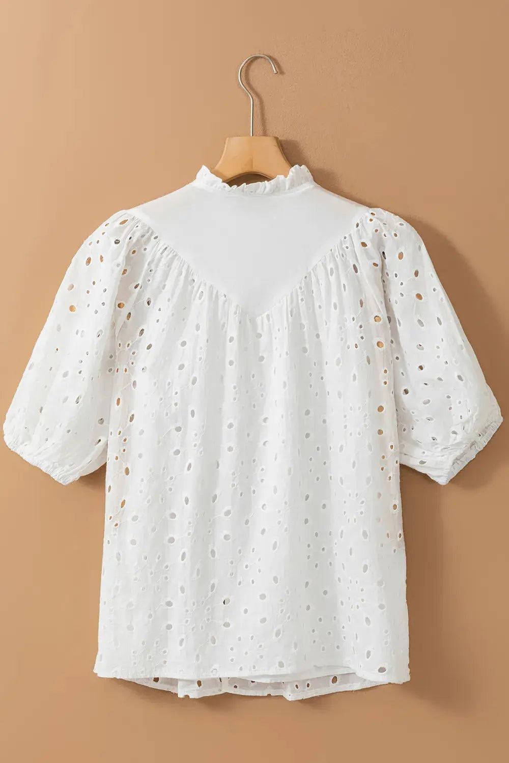 Eyelet Button Up Half Sleeve Blouse.