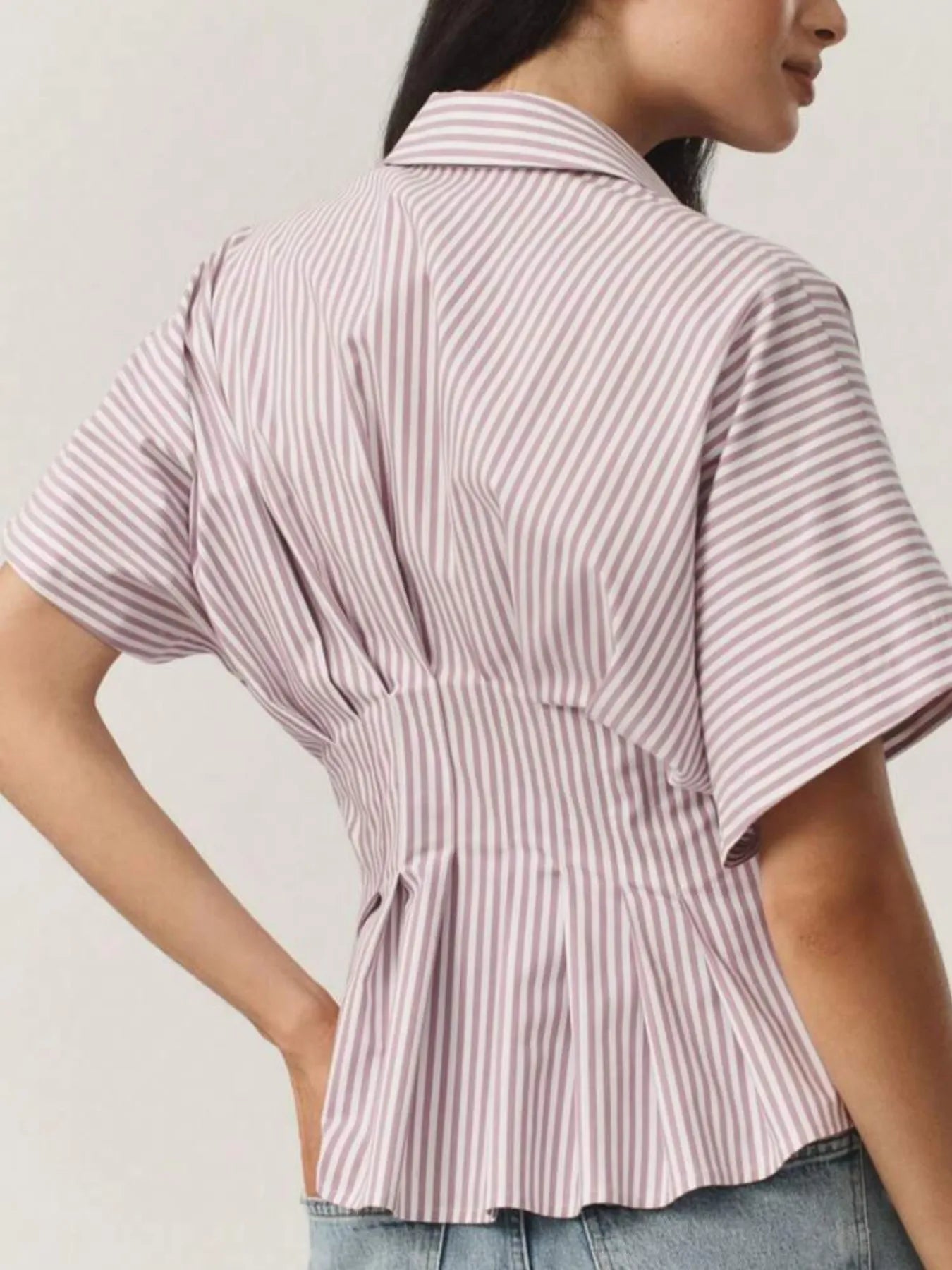 Striped Short Sleeve Button-Up Shirt.