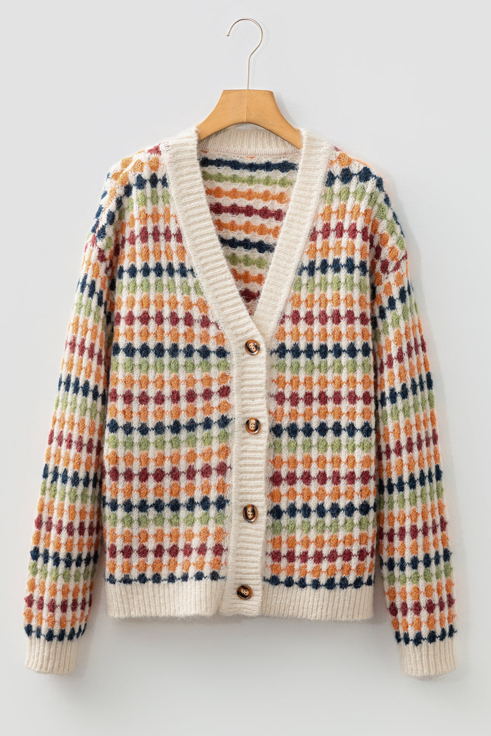 Multicolour Dotty Pattern Knit Button Front V Neck Sweater Cardigan Dear-Lover Dropshipping