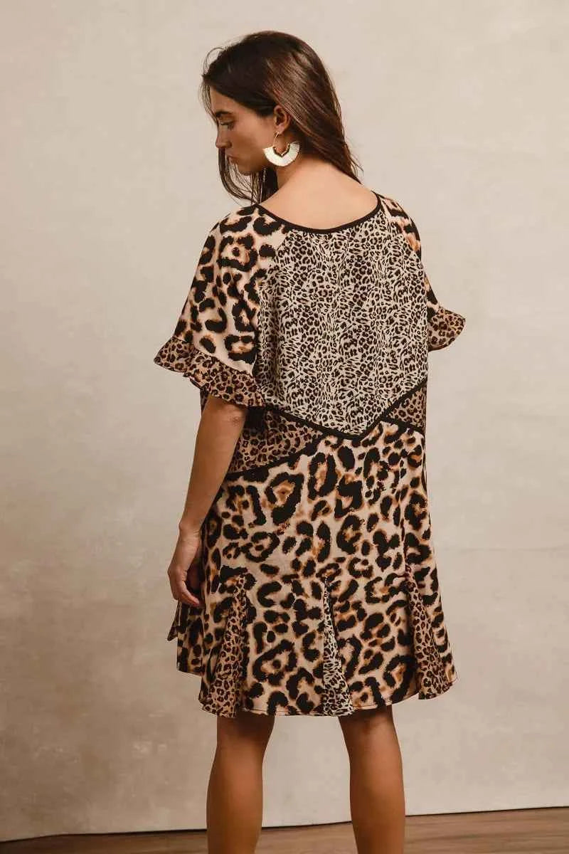 BiBi Leopard Prints Mix and Match Short Sleeves Dress.