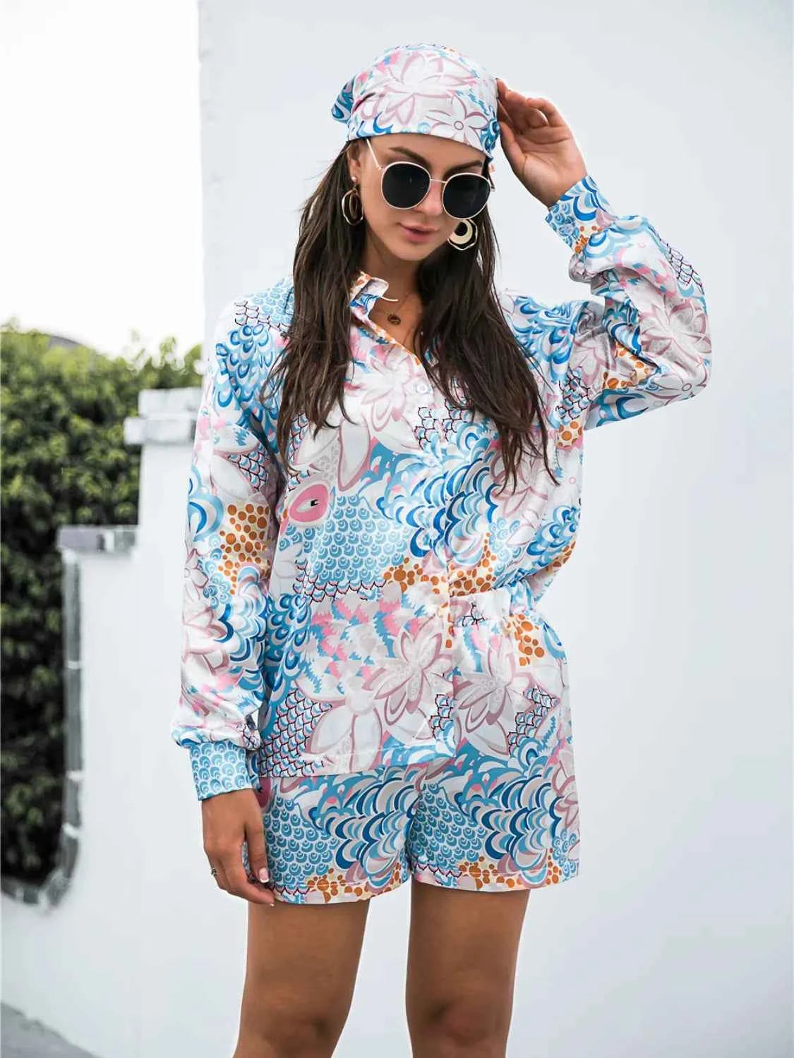 Long Sleeve Shirt and Shorts Set womem