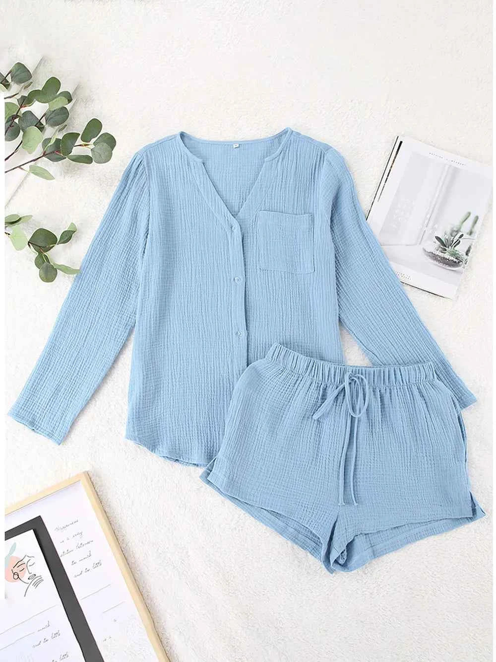 Long Sleeve women Top and Shorts Set