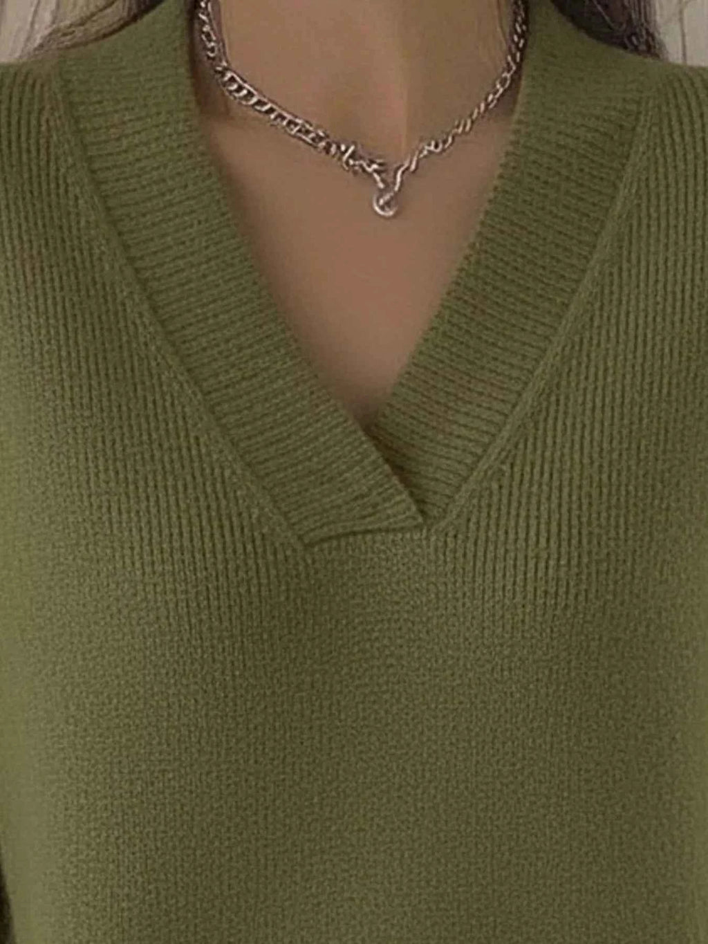 Full Size V-Neck Long Sleeve Sweater Plus Size