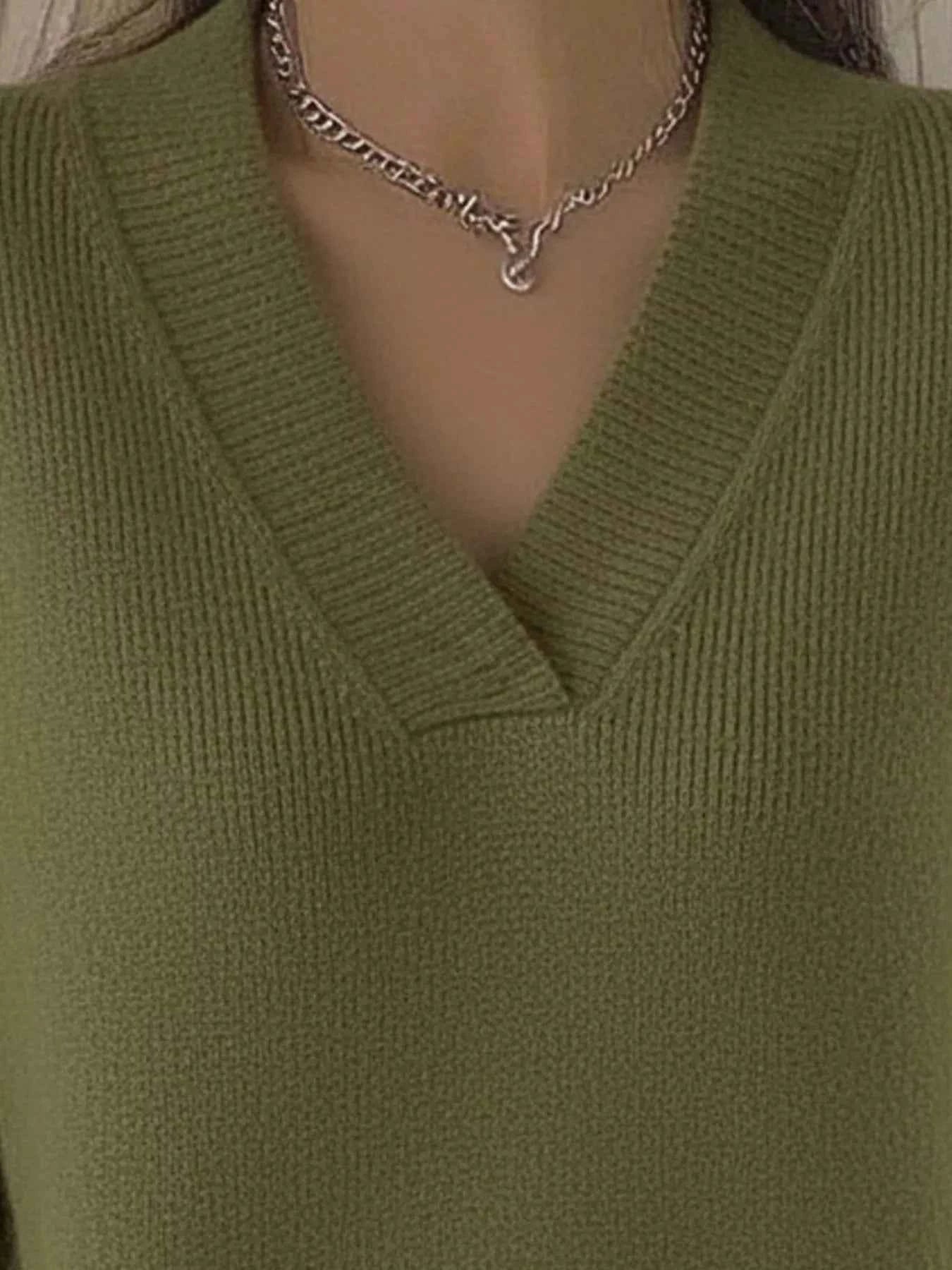 Full Size V-Neck Long Sleeve Sweater Plus Size