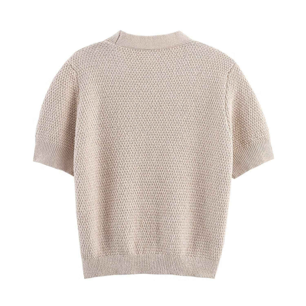 Star button structure knitted short sleeved top
