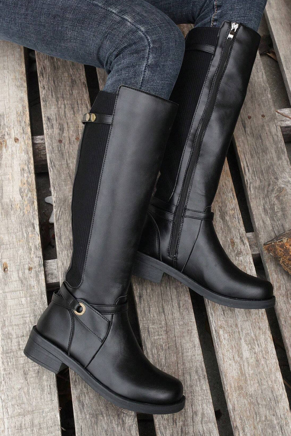 Black Side Zipper Knee High Chunky Low Heel Boots Dear-Lover Dropshipping