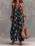 V-neck Sleeveless Printed Womens Jumpsuit