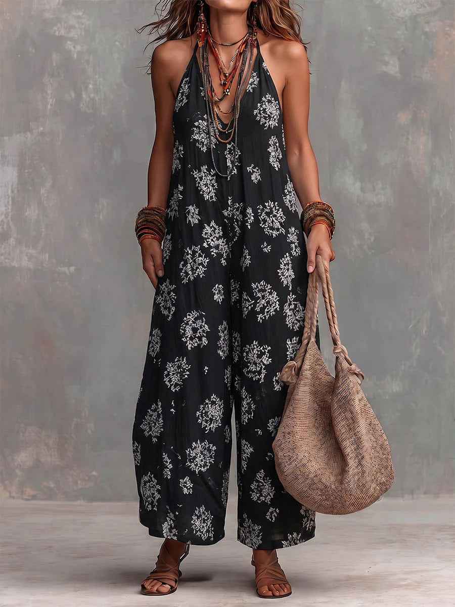 V-neck Sleeveless Printed Womens Jumpsuit