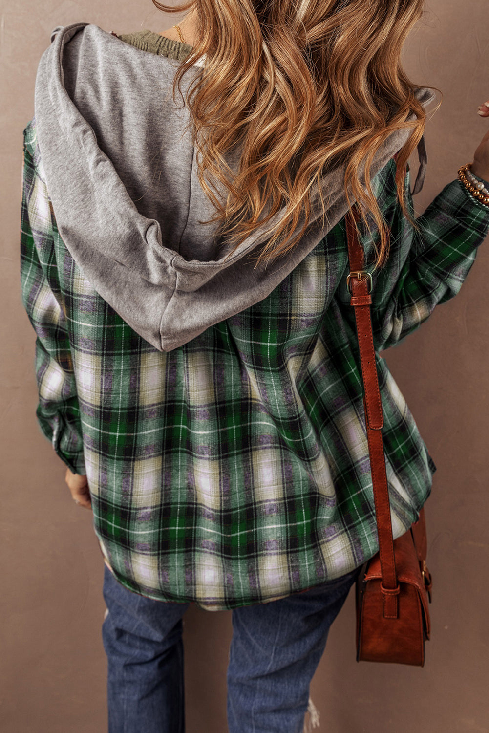 Green Plaid Print Chest Pocket Buttoned Hooded Shacket Dear-Lover Dropshipping