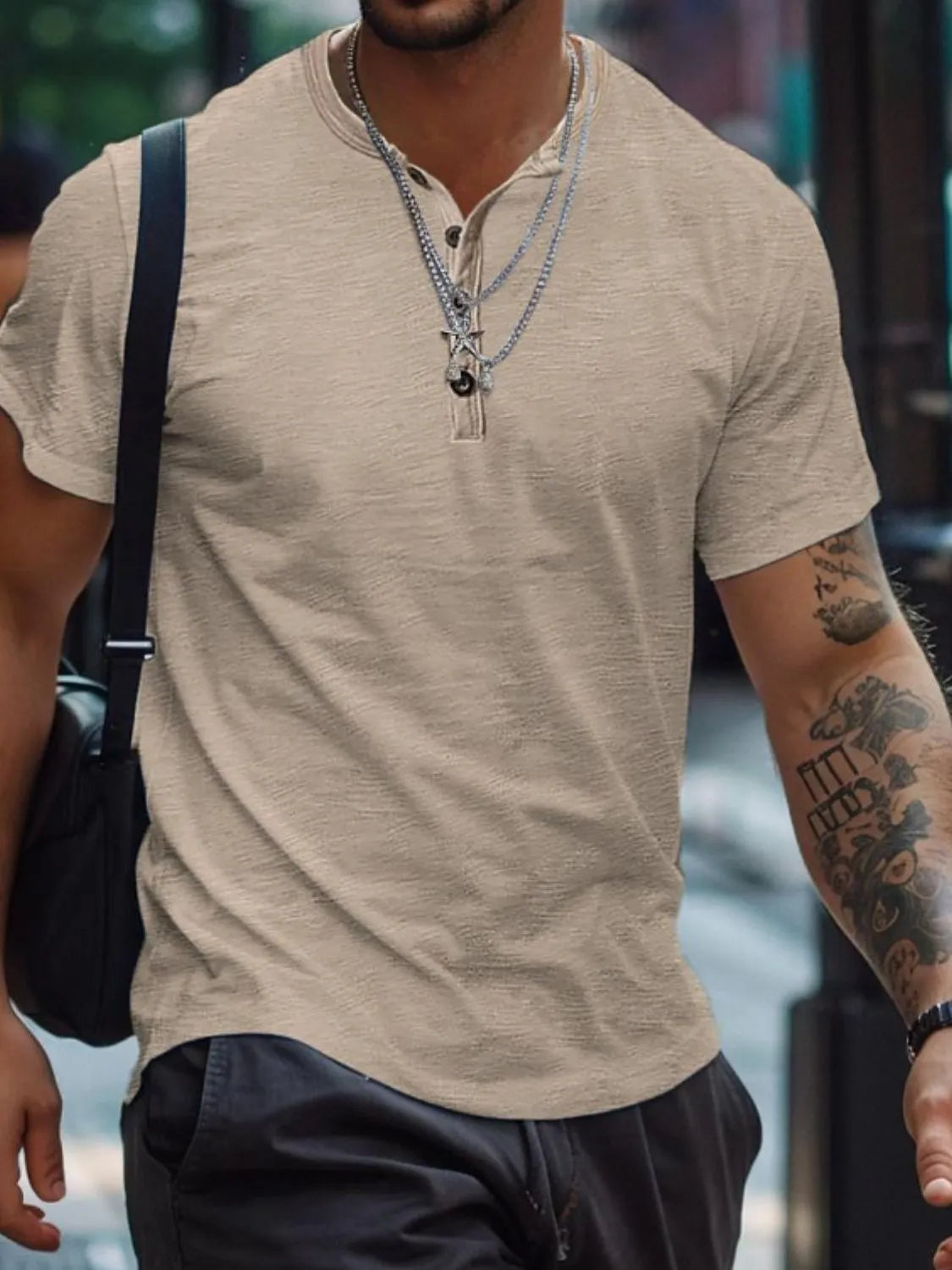 Button Henley Collar Polo Shirt Plus Size for men.