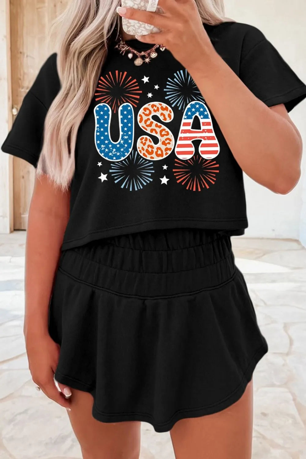 USA Graphic T-Shirt and Shorts Set.