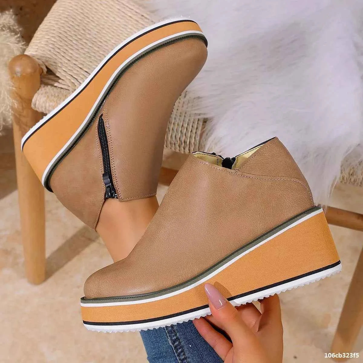 Wedge Ankle Boots with Zipper