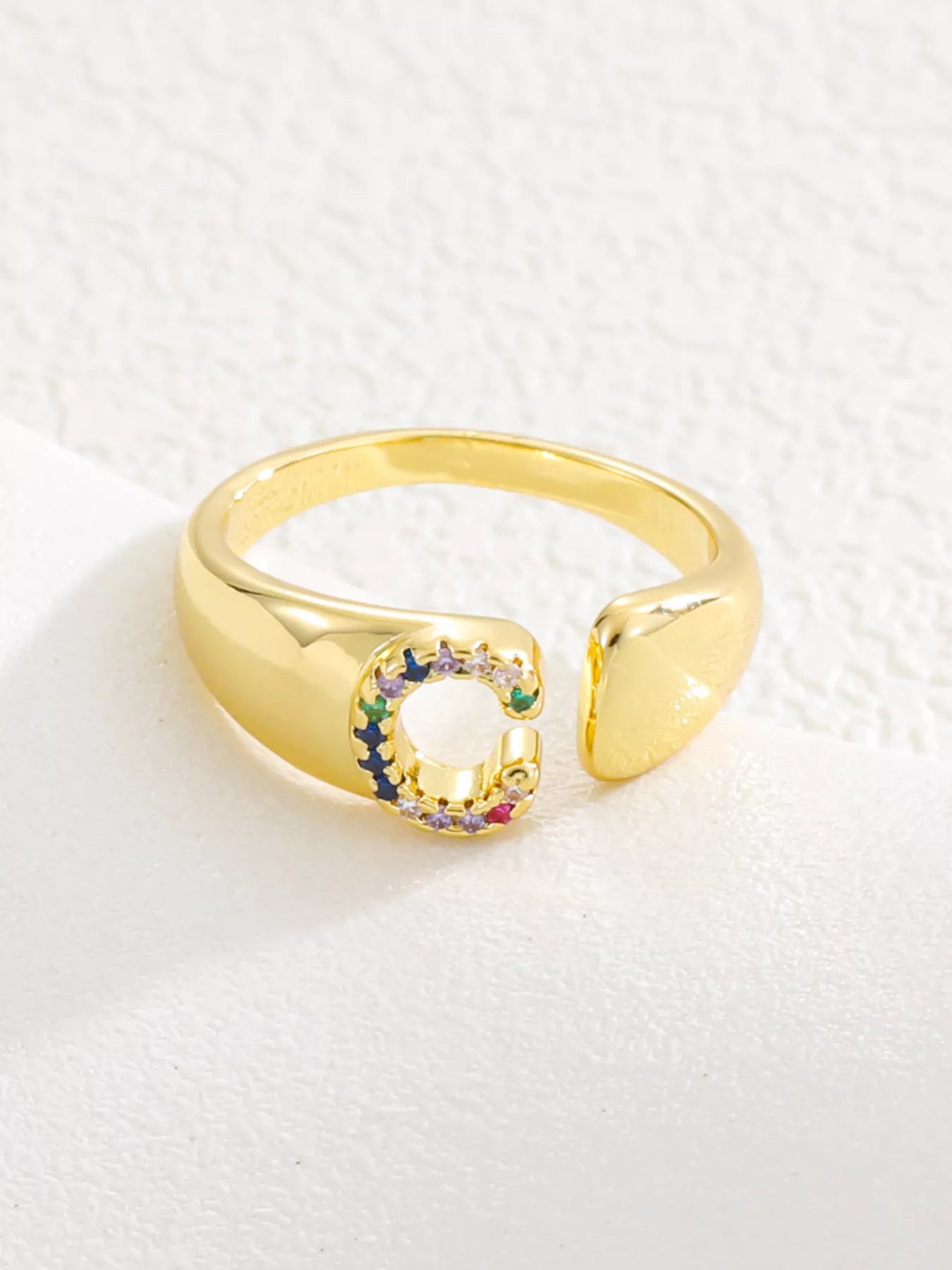 18K Gold-Plated Zircon Letter Ring.