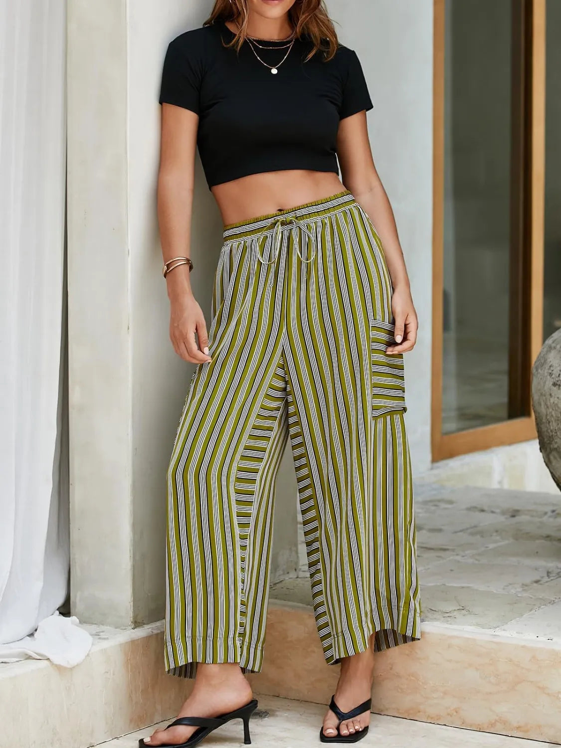 Contrast Striped Wide leg Pants.