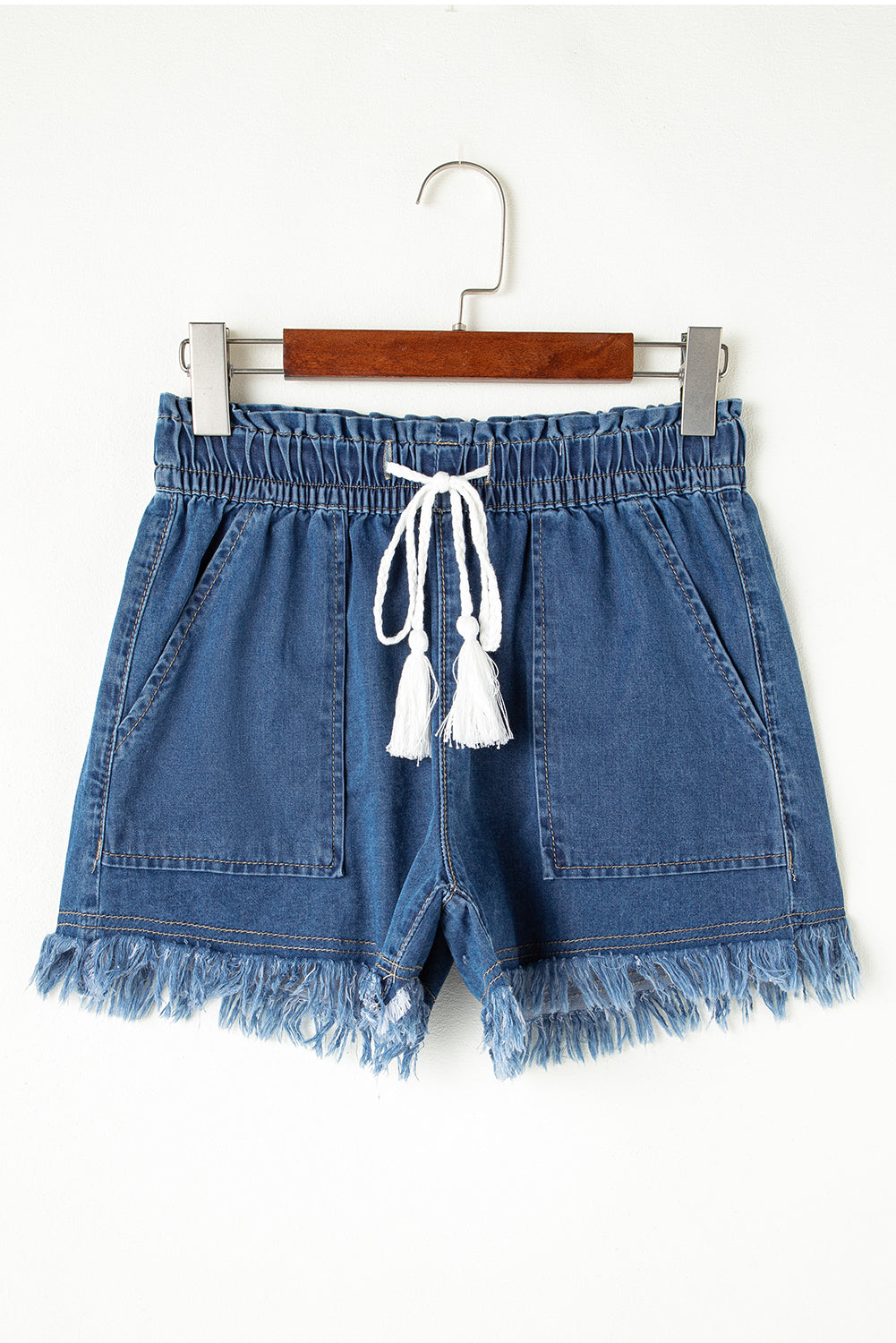 Ashleigh Blue Raw Hem Drawstring Elastic Waistband Denim Shorts with Pockets Dear-Lover Dropshipping