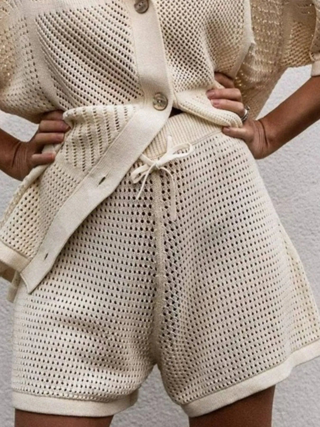 Crochet Button Up Top and Shorts Set.
