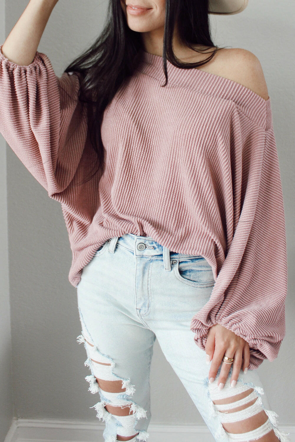 Ribbed Long Sleeve Knit Top.