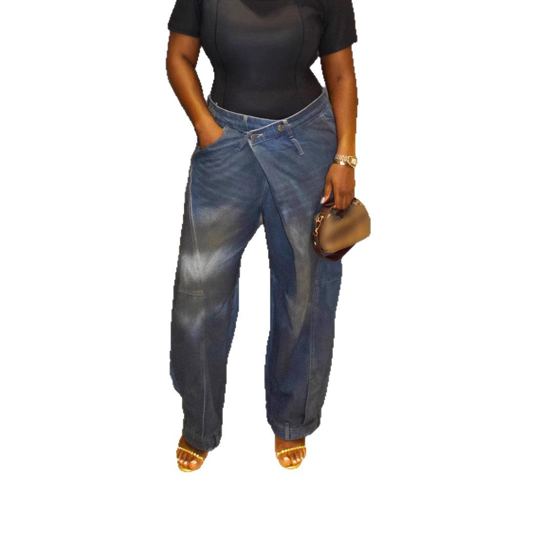 Streetwear Distressed Washed Denim Pants with Knife Cut Design eprolo