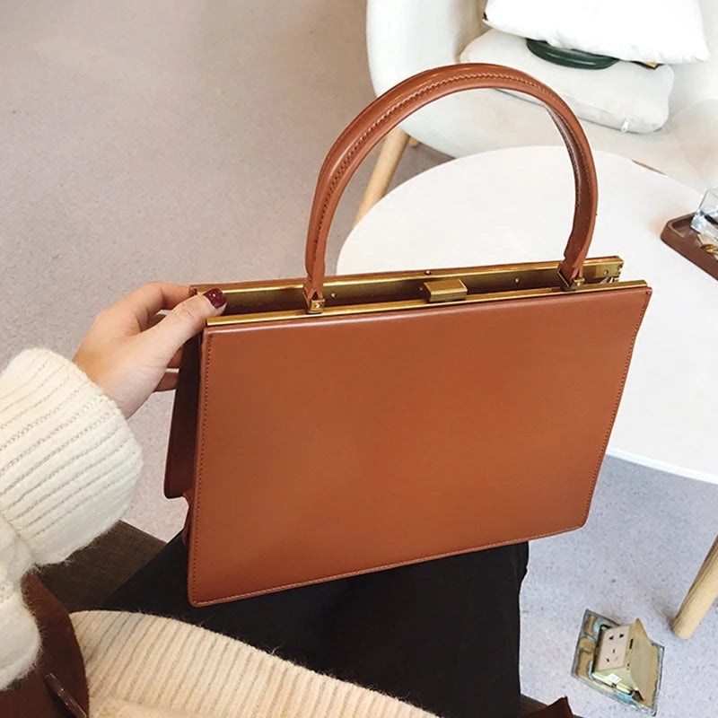 Vintage Big Clip Women Handbags Designer Casual Female Large Capacity Tote Luxury Pu Leather Handbag Ladies Fashion Purses eprolo