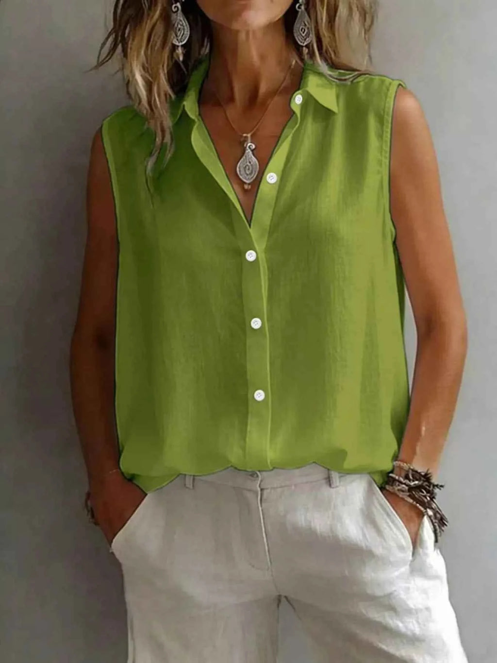 Sleeveless Button-Down Shirt