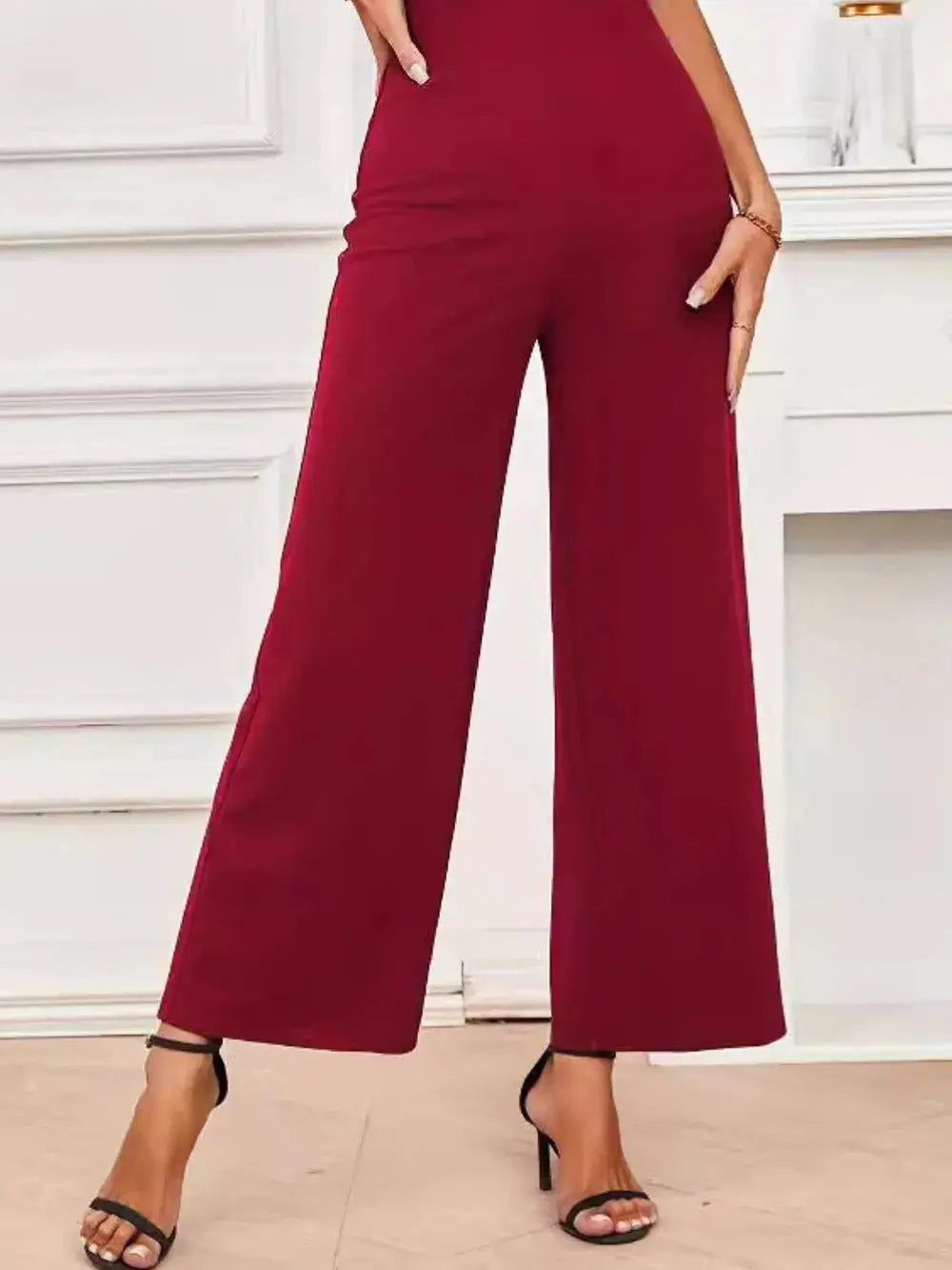 V-Neck Flutter Sleeve Jumpsuit.