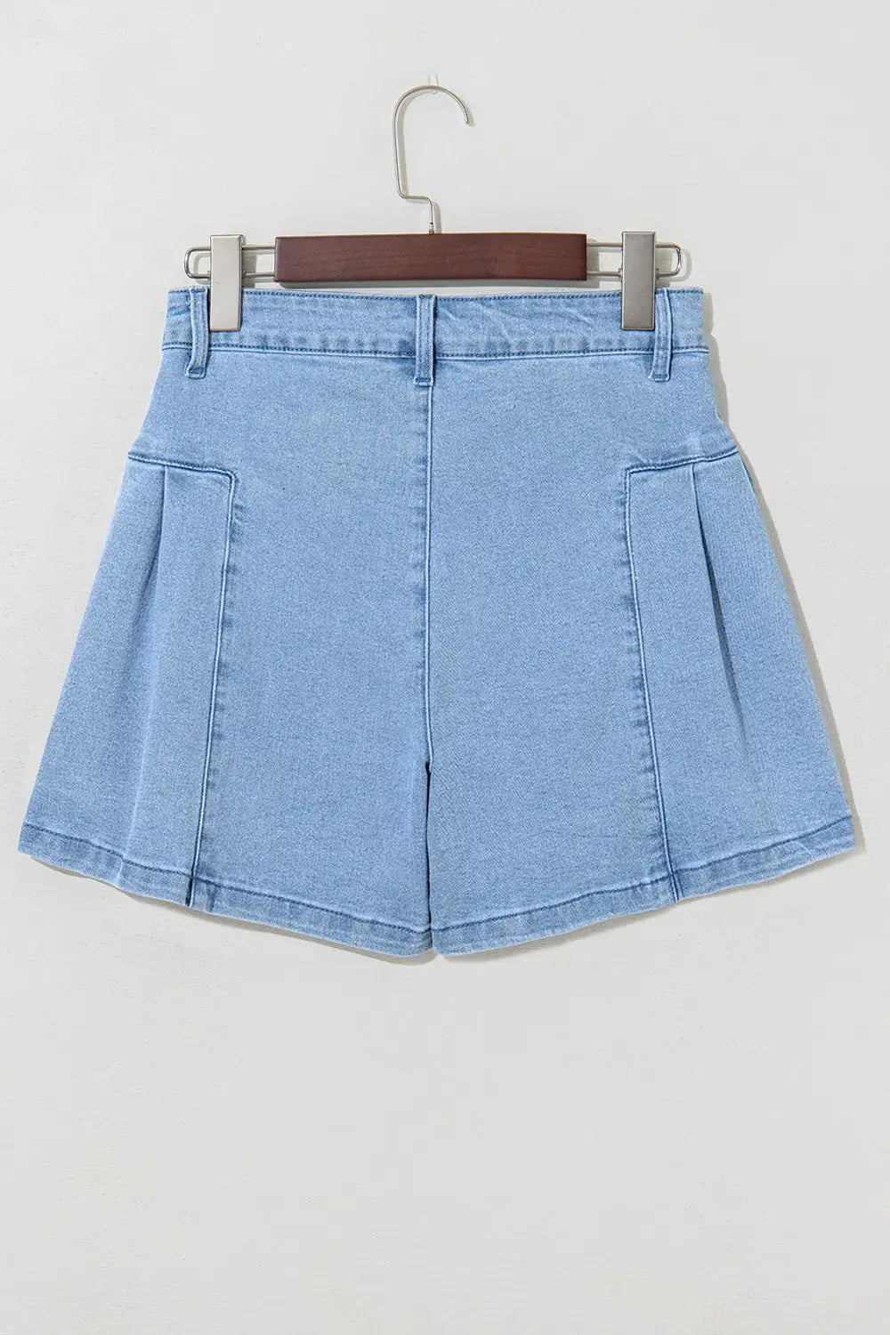 Pleated Patchwork Panel Lightweight Denim Shorts.