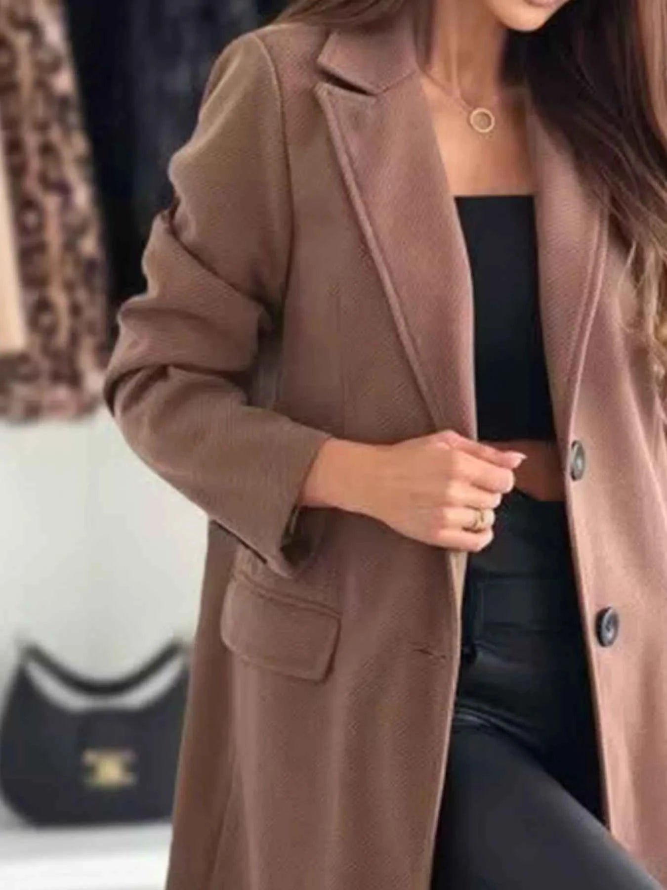 Lapel Collar Long Sleeve Coat