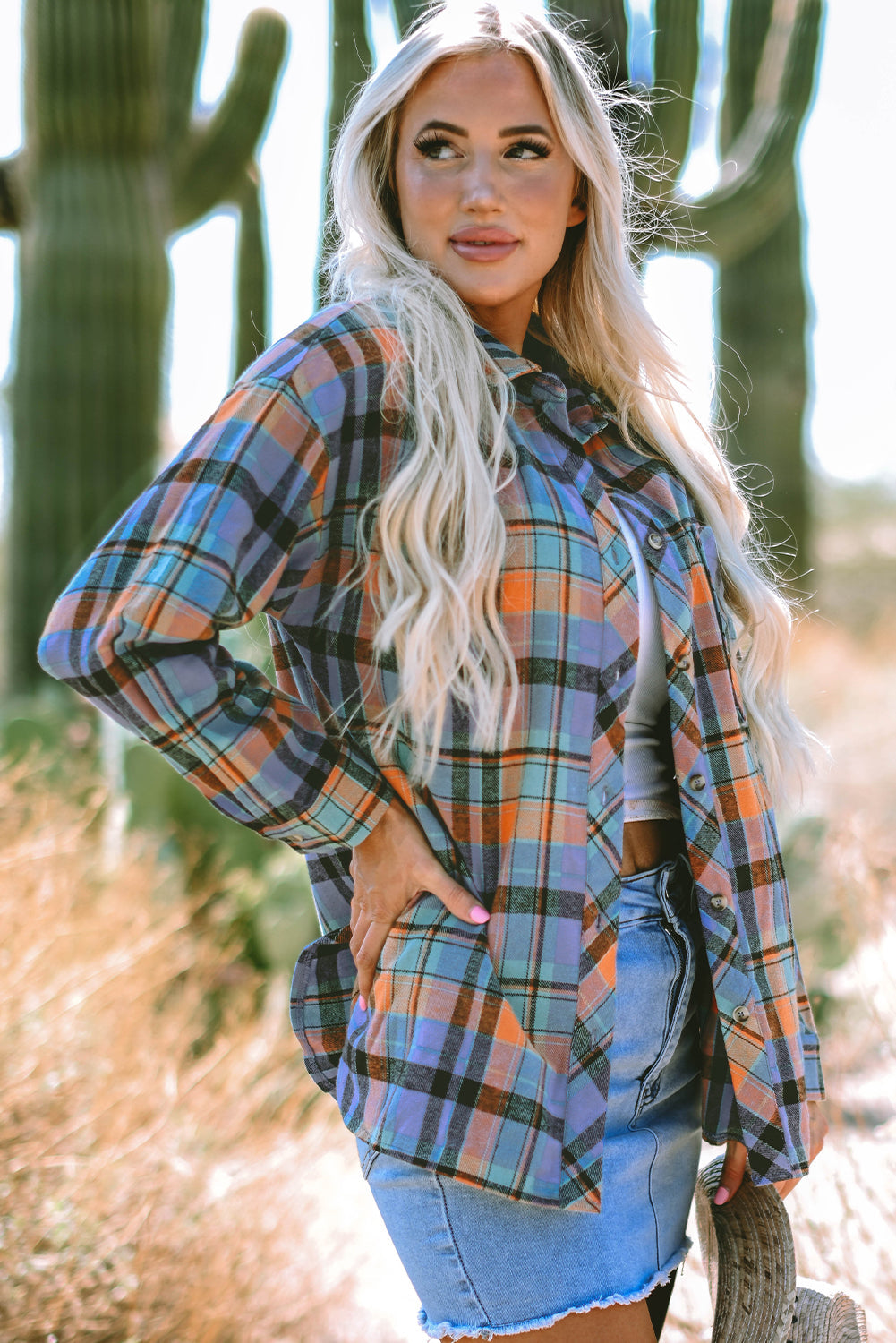 Orange Plaid Print Loose Vintage Shirt Dear-Lover Dropshipping