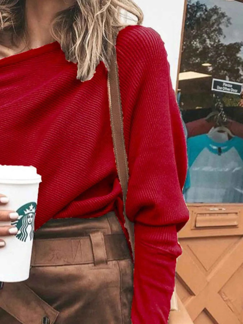 Full Size One-Shoulder Ribbed Sweater Plus Size.